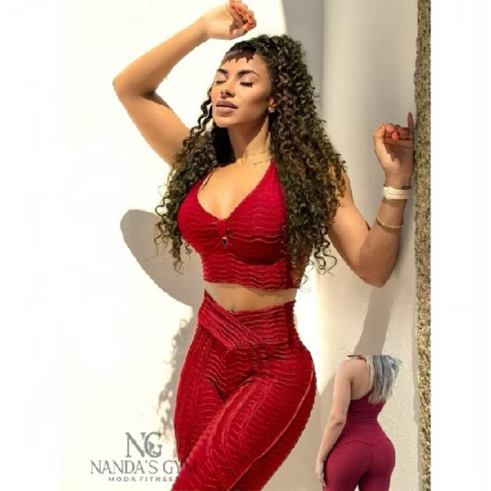 Conjunto de Calça Modeladora Cós V - Legging feminina Brocada - fitness