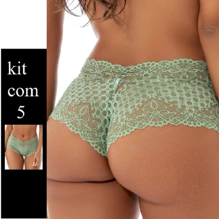 Dê uma olhada em kit 5 calcinha feminina shortinho fio dental calcinhas com renda sexy