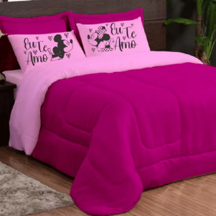Kit 3 Peças Edredom Com Fronha Estampada Tamanhos Casal e Queen por