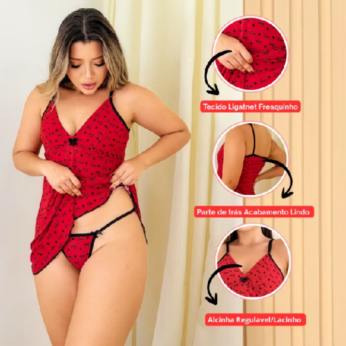 Camisola Sexy Feminina Acompanha Calcinha regulagem sensual pijama Feminino Lingerie