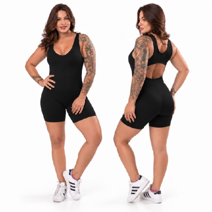 Macaquinho Suplex Curto Slim Fitness Academia Feminino